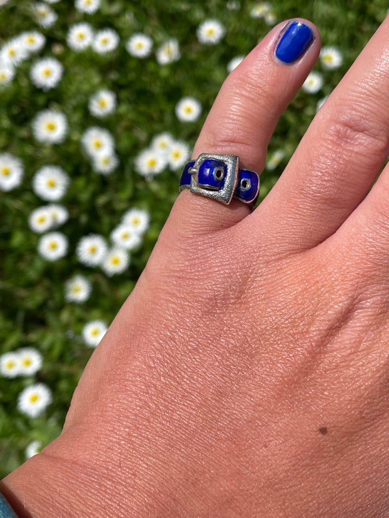 Cobalt Enamel Buckle Ring