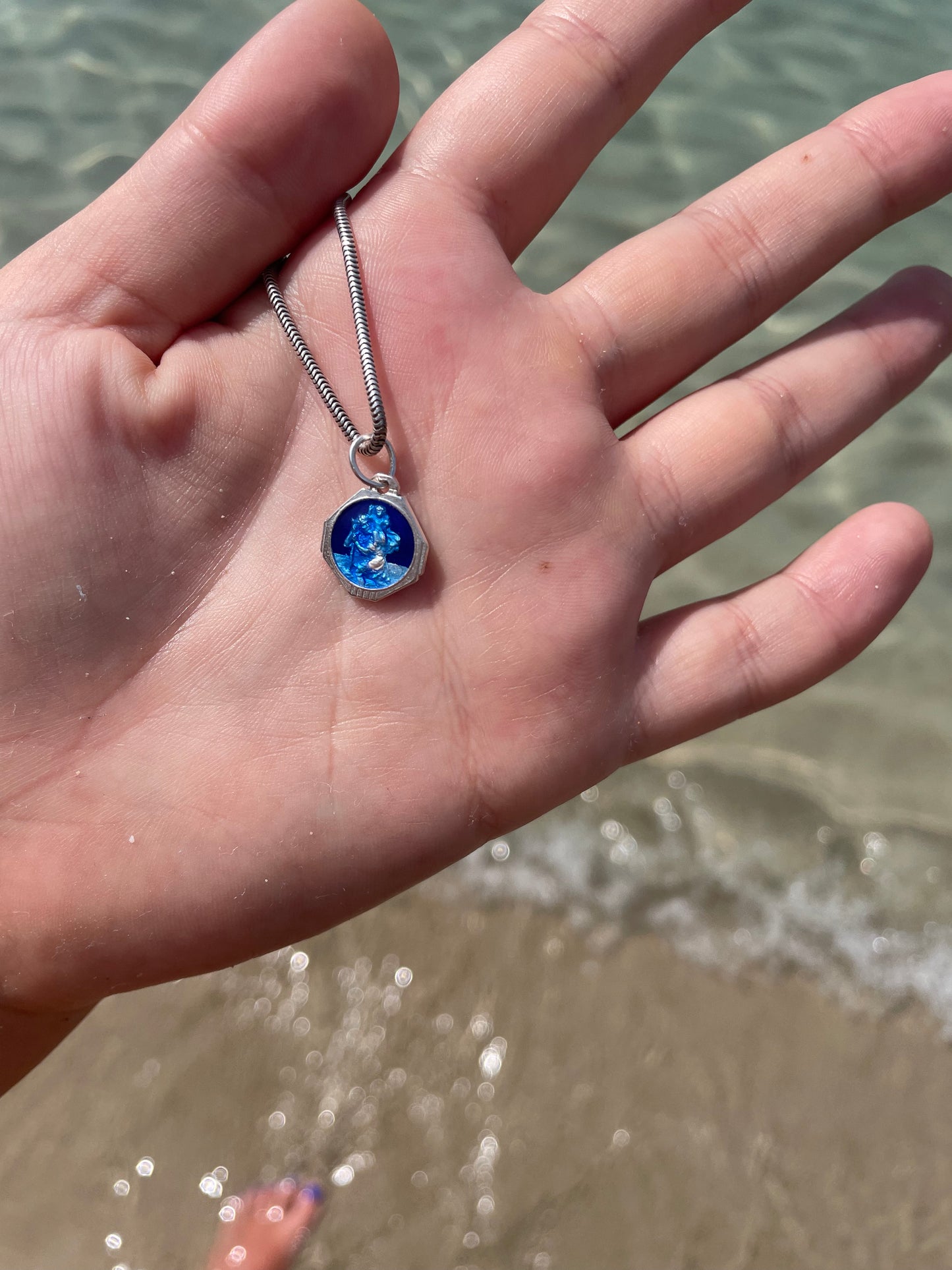 Electric Blue Enamel St Christopher