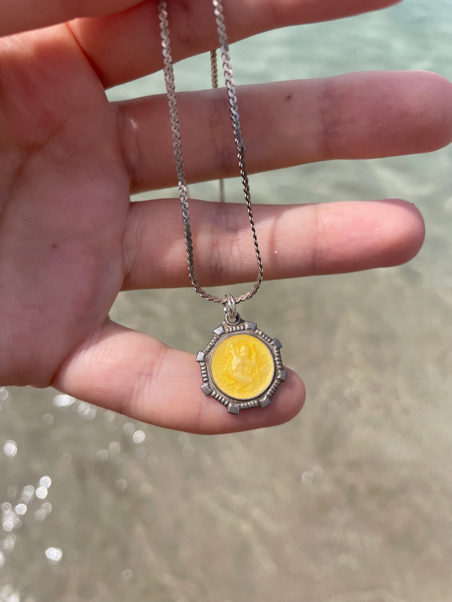 Unusual Yellow Enamel St Christopher