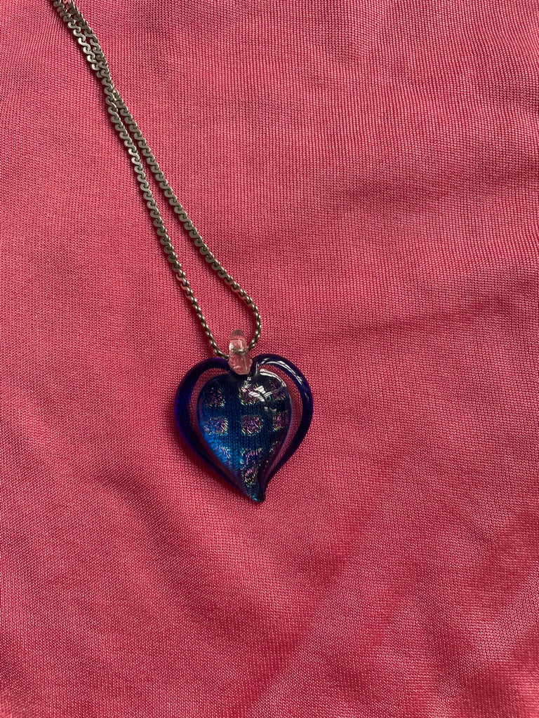 Sparkly Blue Glass Heart Necklace