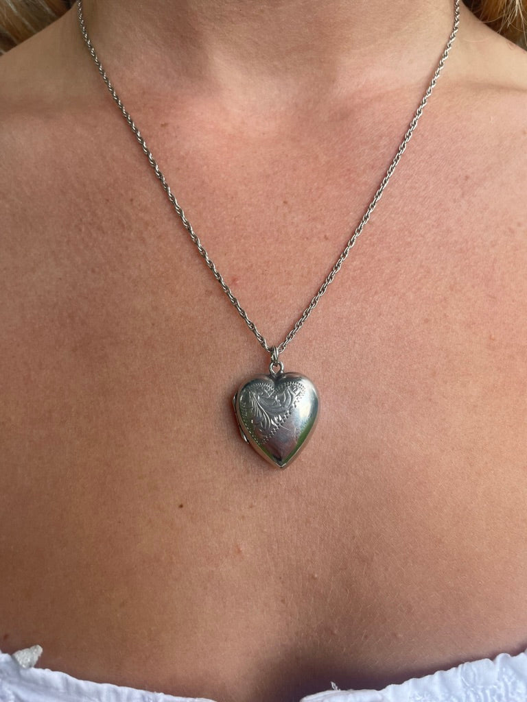 Half Engraved Heart Locket