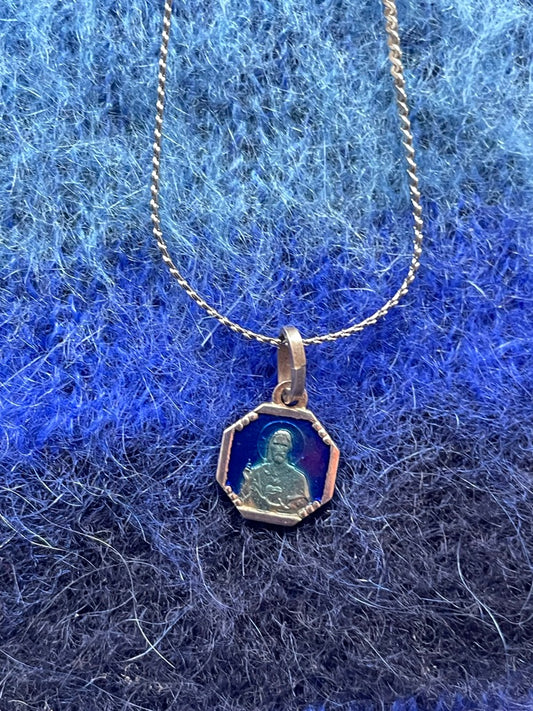 Blue Enamel Jesus Necklace