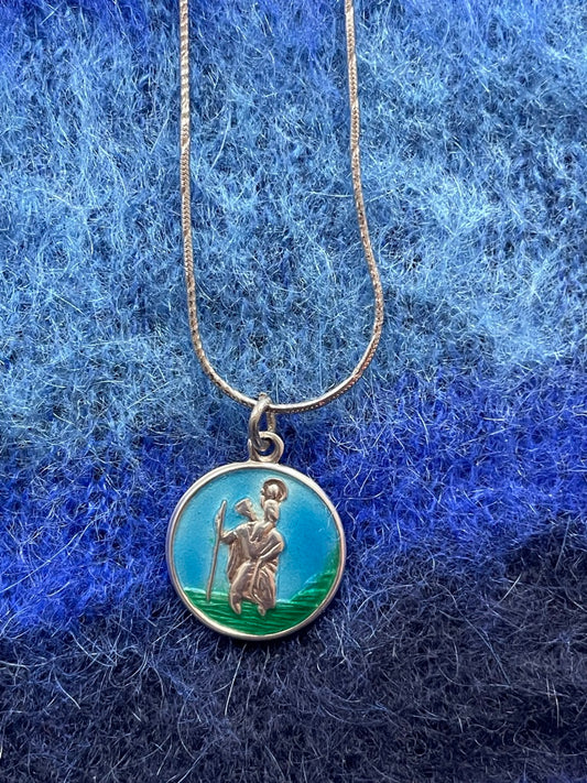 Green n Blue St Enamel St Christopher