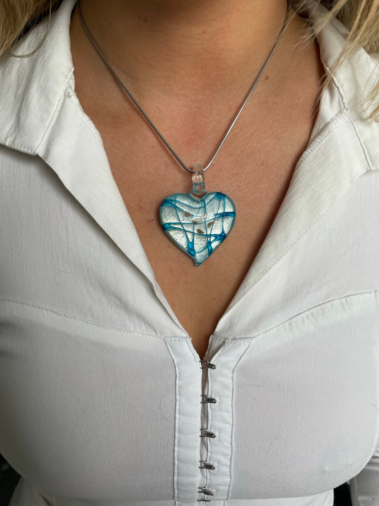 Baby Blue Glass Heart Necklace