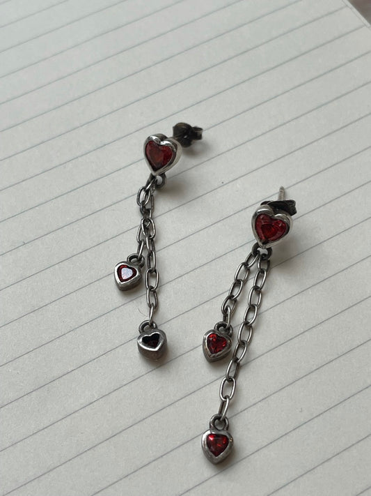 Garnet Drip Heart Earrings