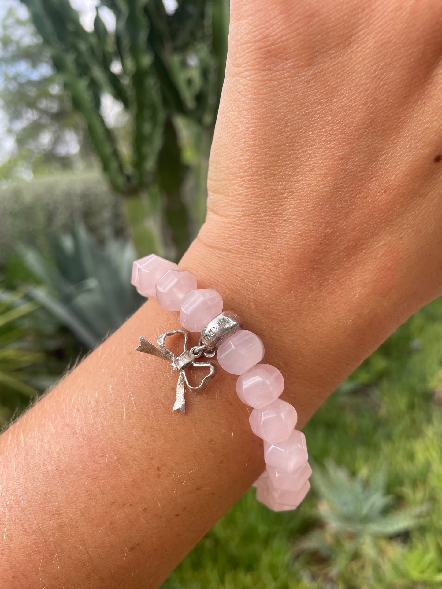 Rose Quartz BOW Charm Bracelet