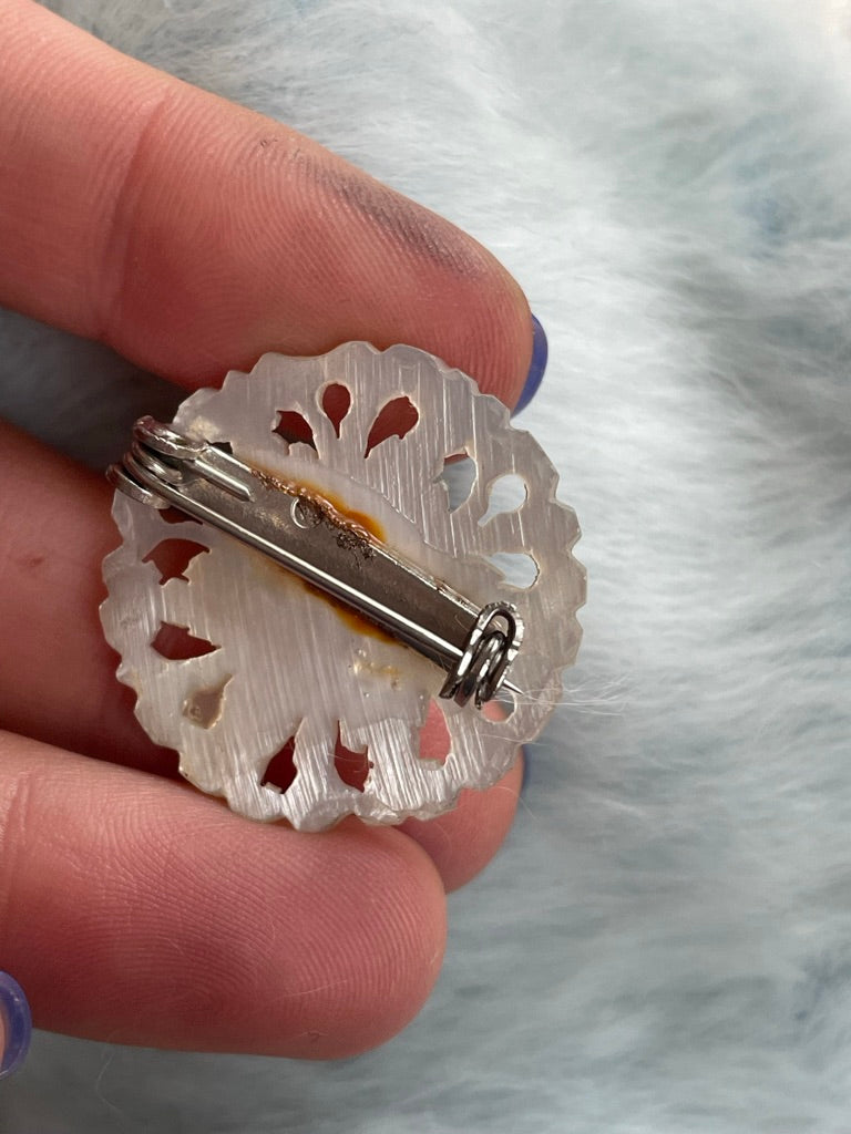 Hand Carved Mother of Pearl Brooch