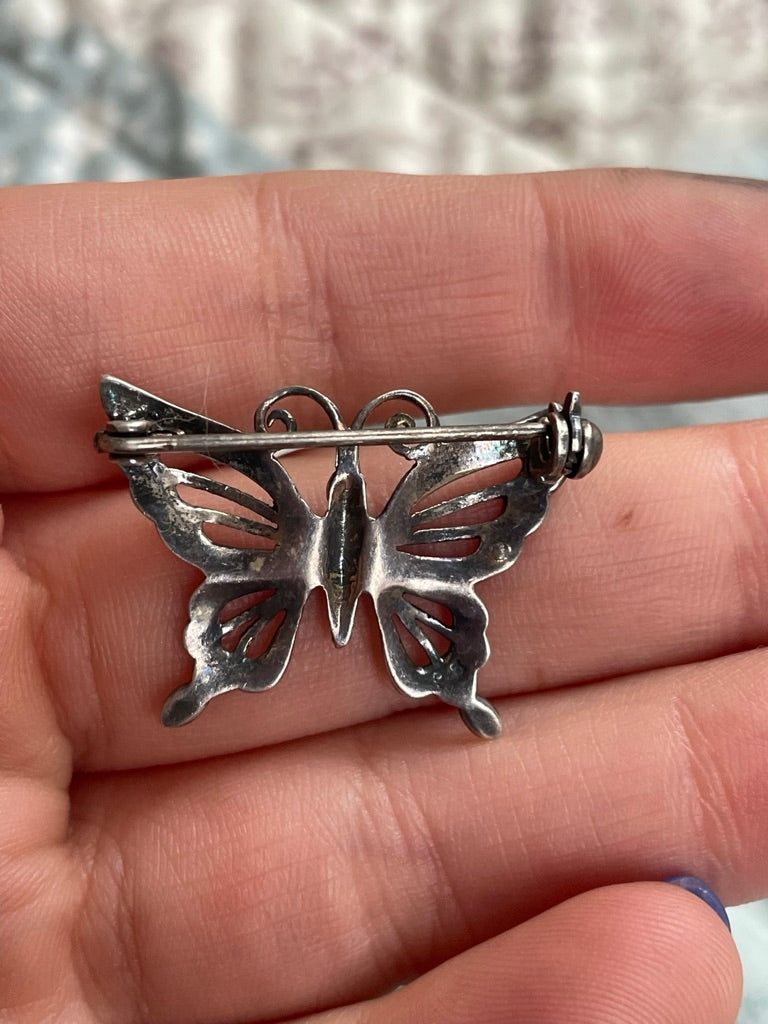 Marcazite Silver Butterfly Brooch