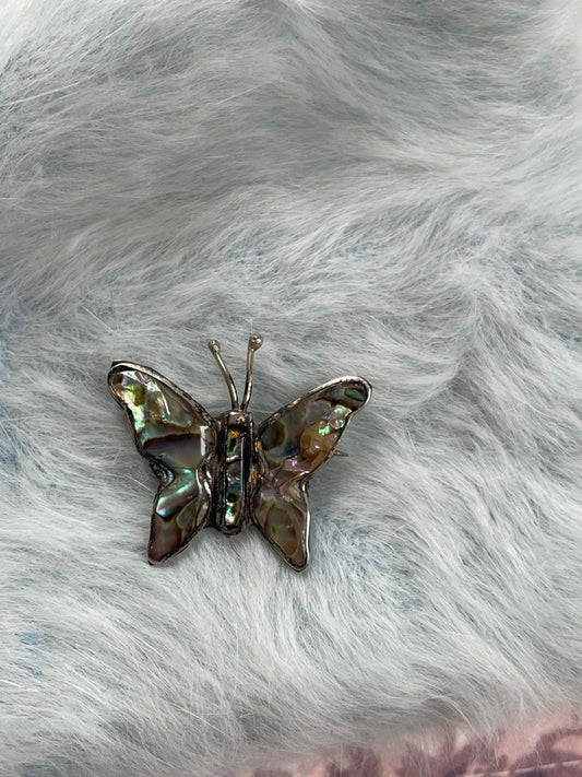 Abalone Silver Butterfly Brooch