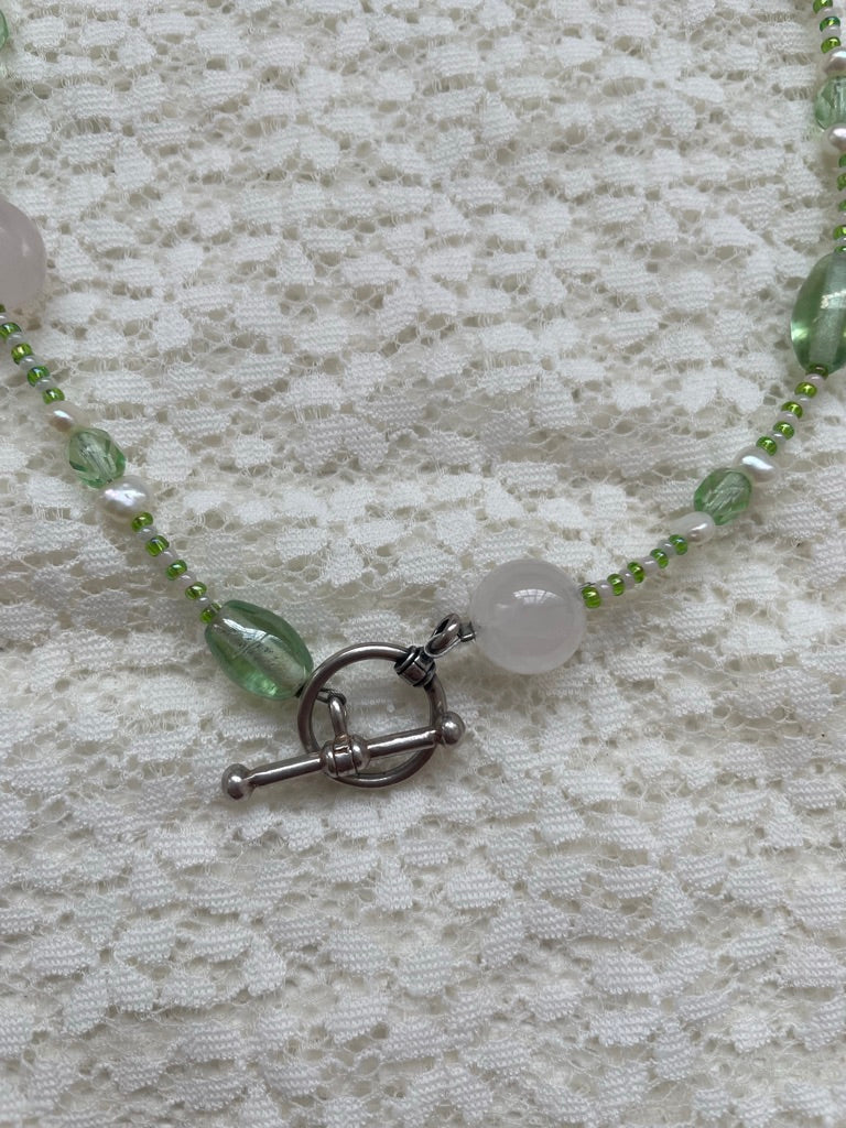 Green Beaded t bar Necklace