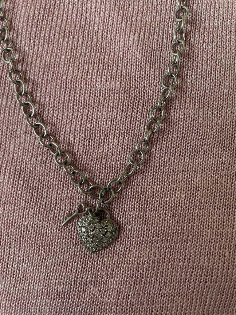 Y2K Diamante Heart and Key Necklace