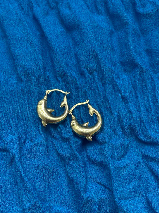 Puffed Gold Dolphin Hoops