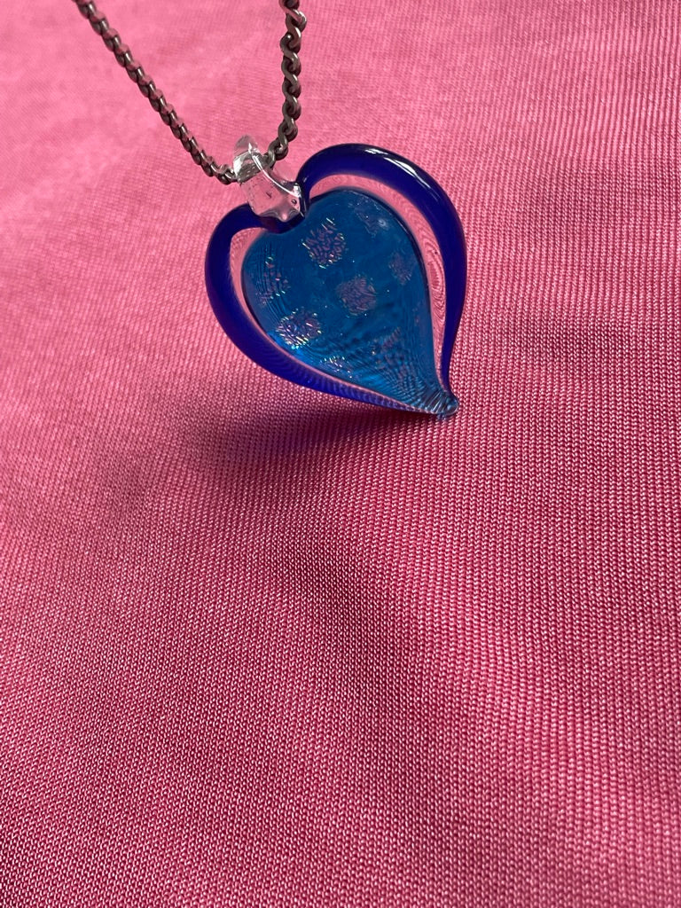 Sparkly Blue Glass Heart Necklace