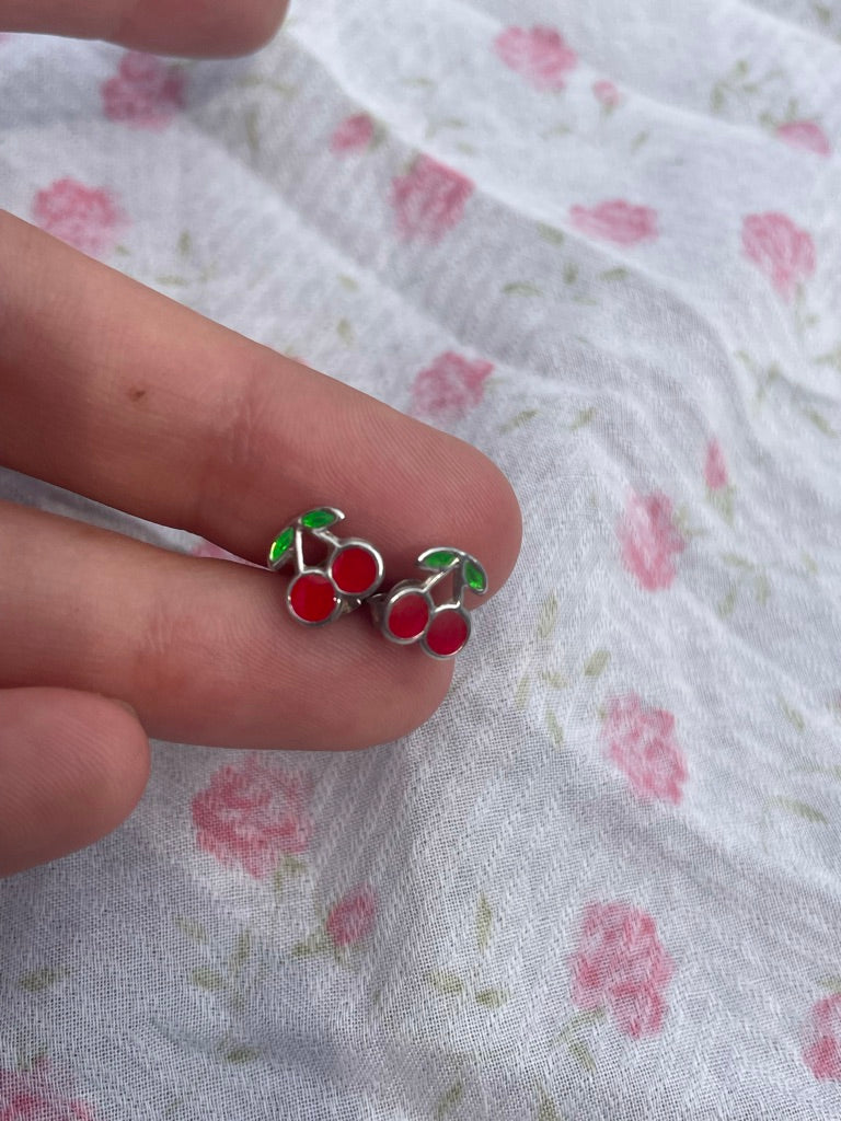 Enamel Cherry Studs