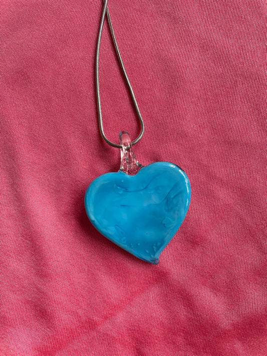 Baby Blue Glass Heart Necklace