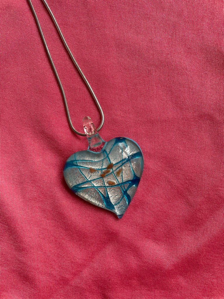 Baby Blue Glass Heart Necklace
