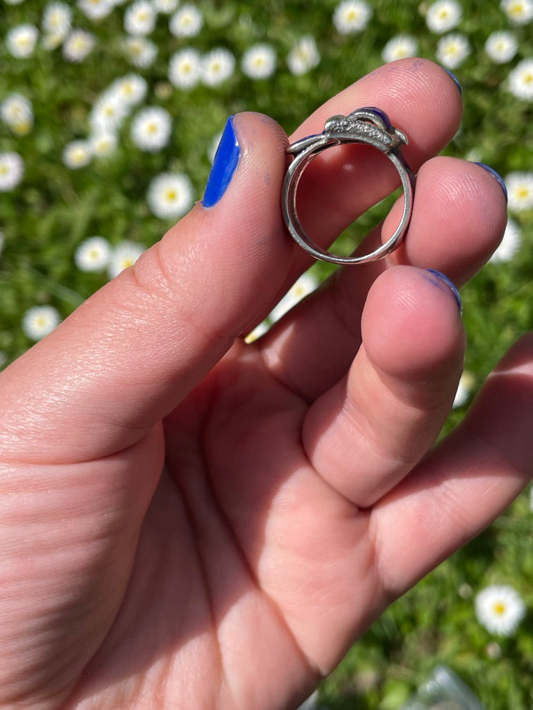 Cobalt Enamel Buckle Ring