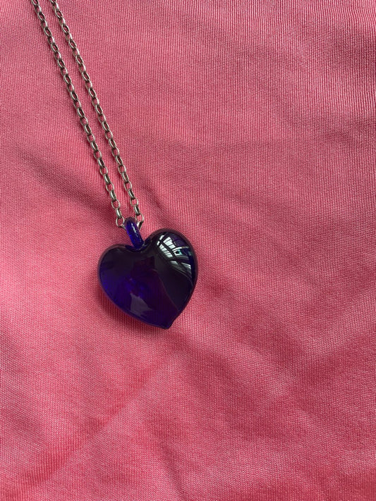 Deeeep Blue Glass Heart Necklace