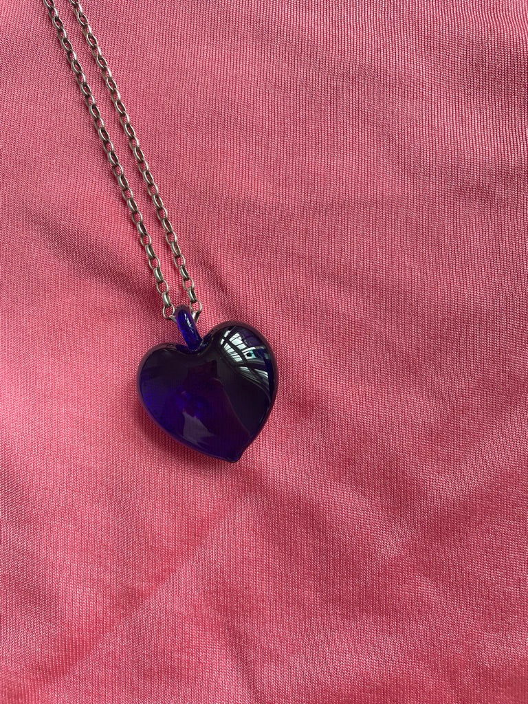 Deeeep Blue Glass Heart Necklace