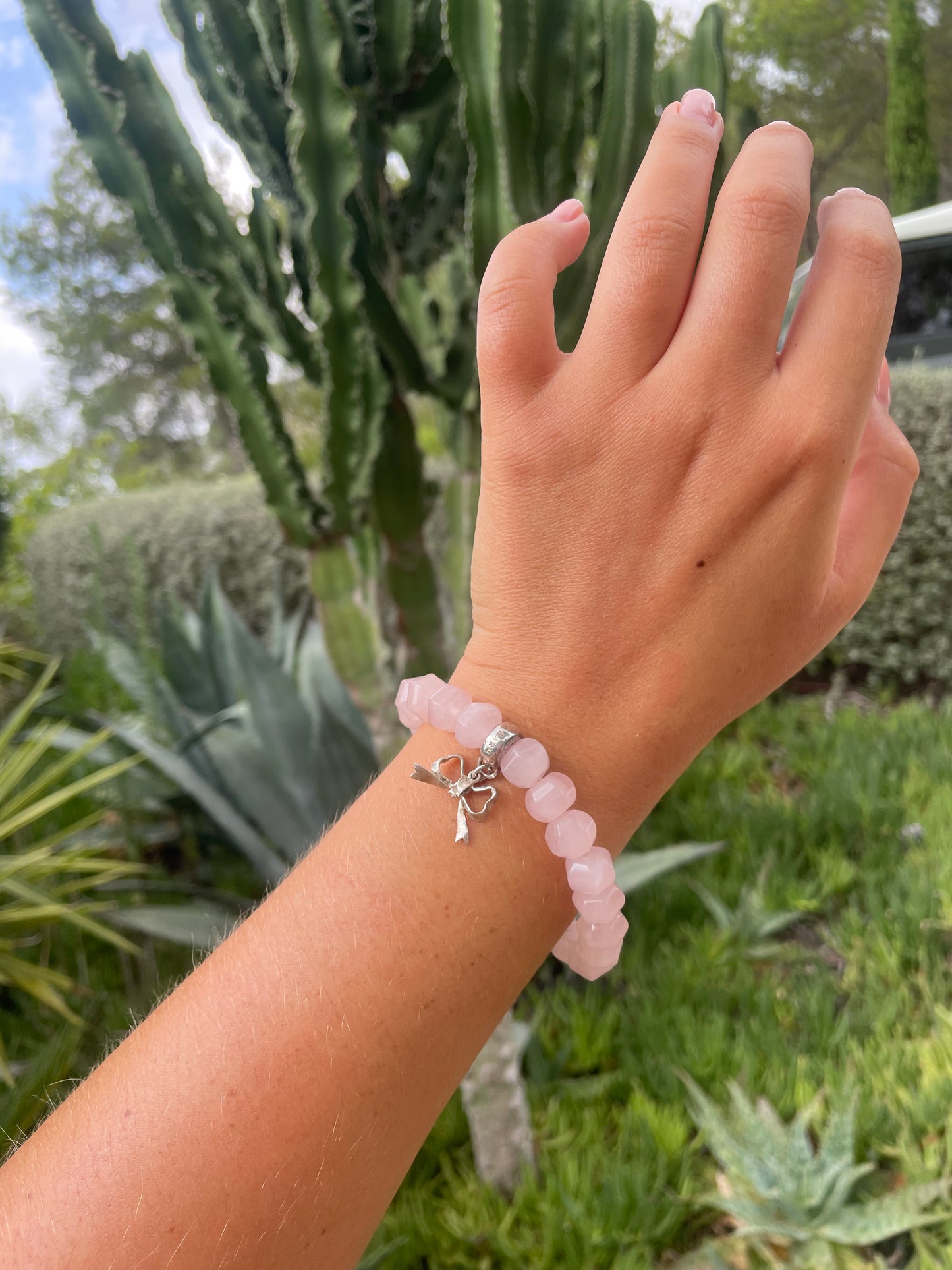 Rose Quartz BOW Charm Bracelet