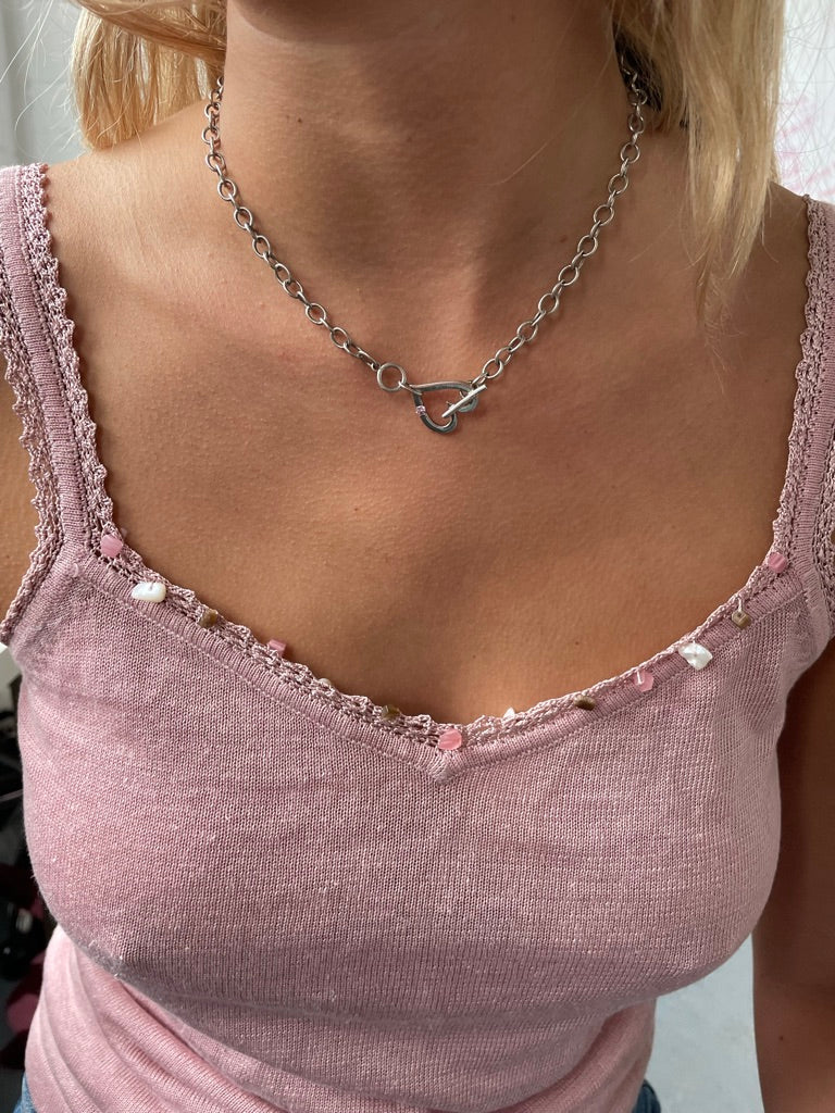 Pink Gem Heart T Bar