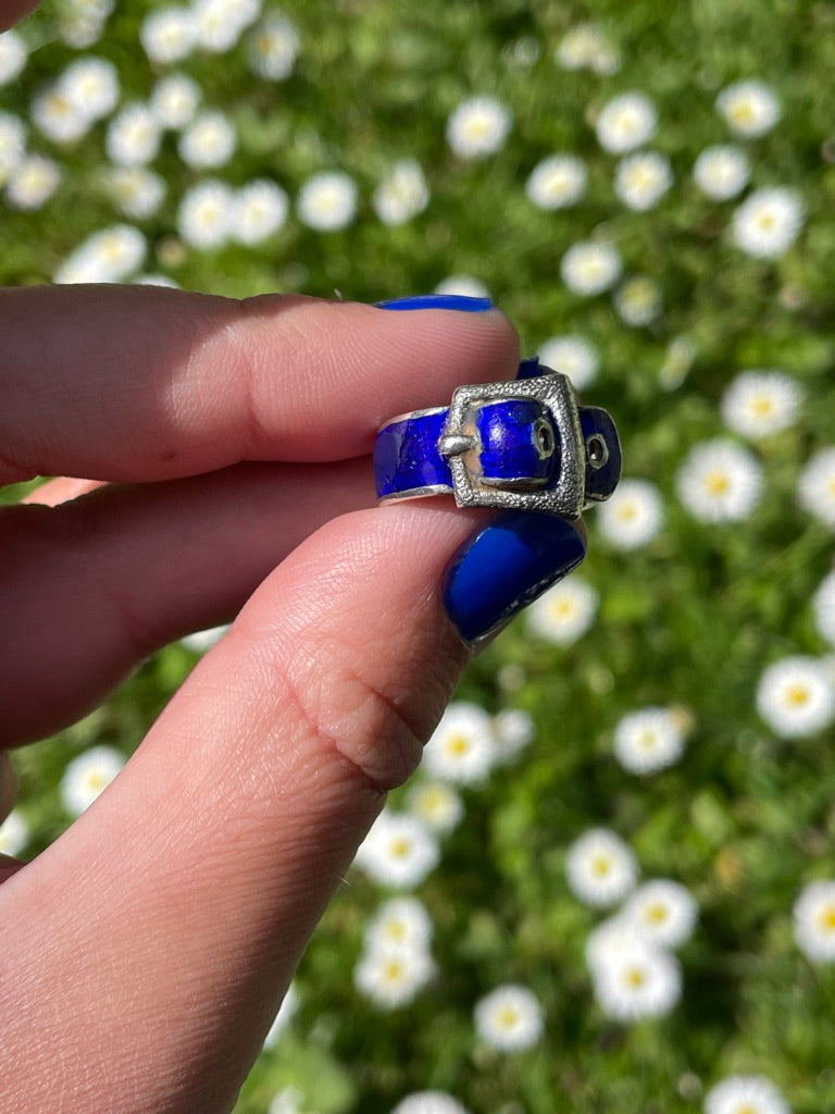 Cobalt Enamel Buckle Ring