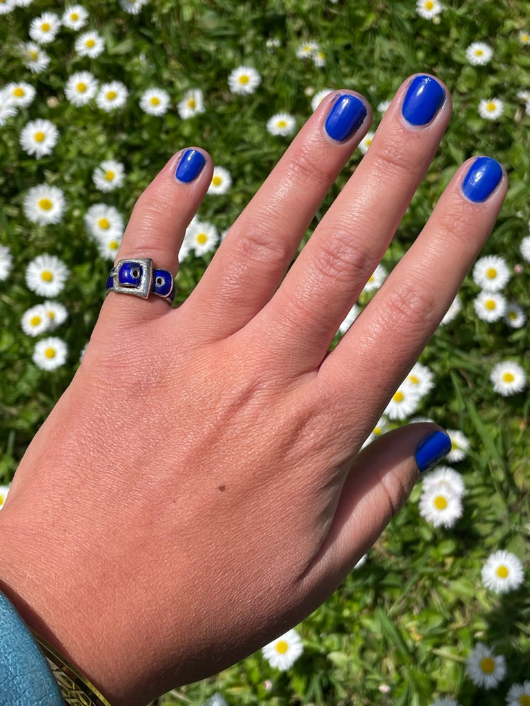 Cobalt Enamel Buckle Ring