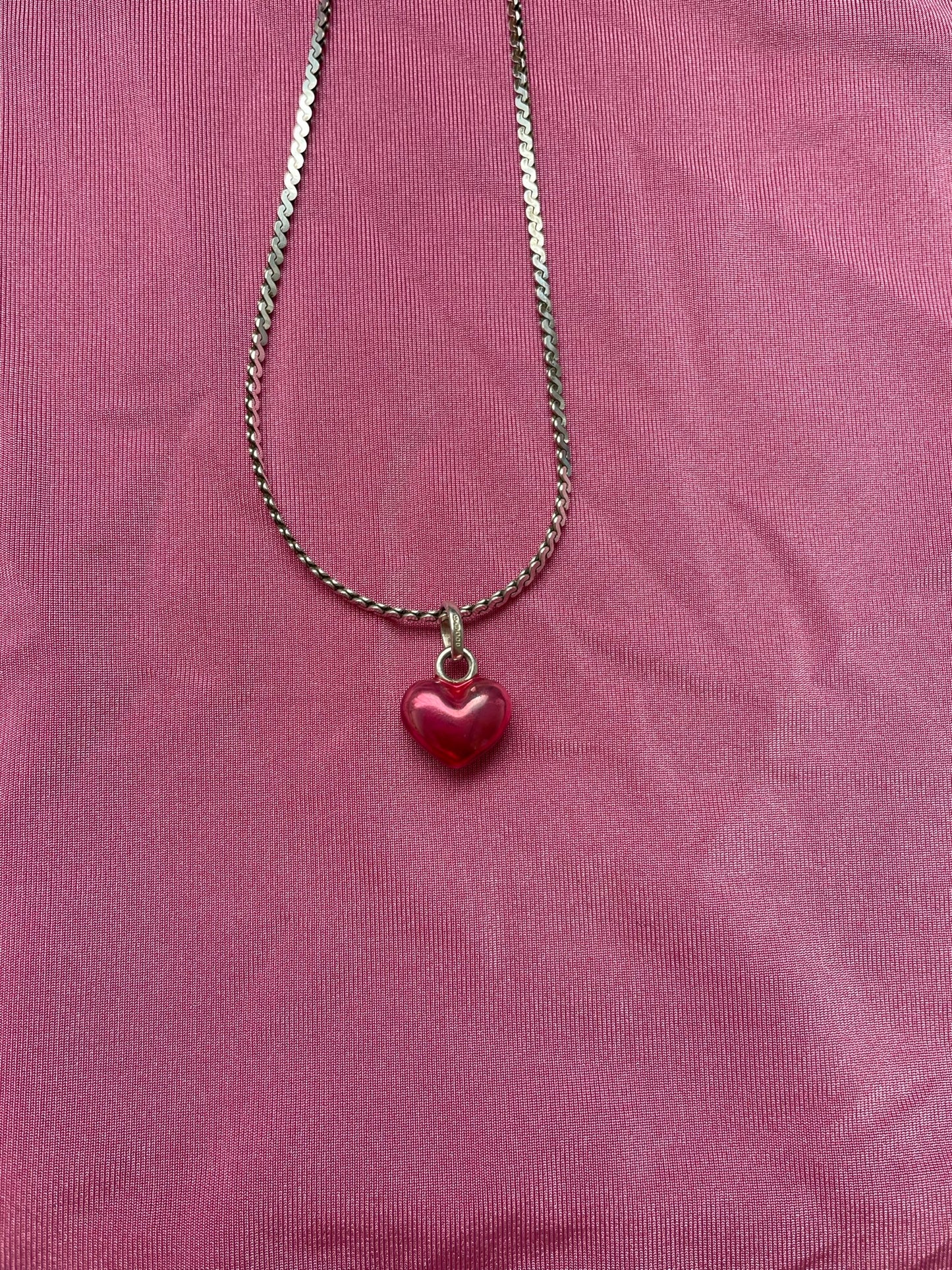 Metallic Pink Enamel Heart Necklace