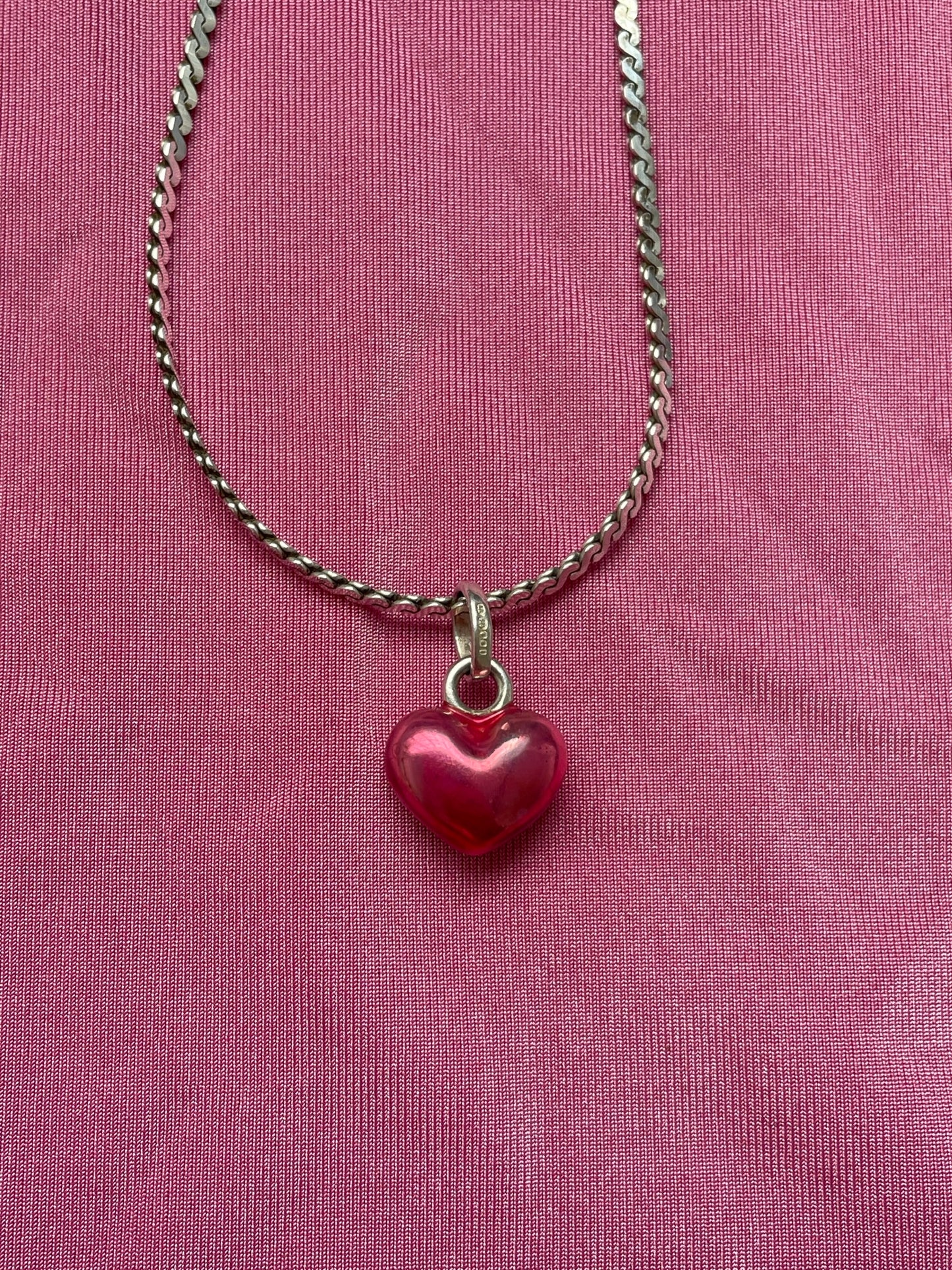 Metallic Pink Enamel Heart Necklace