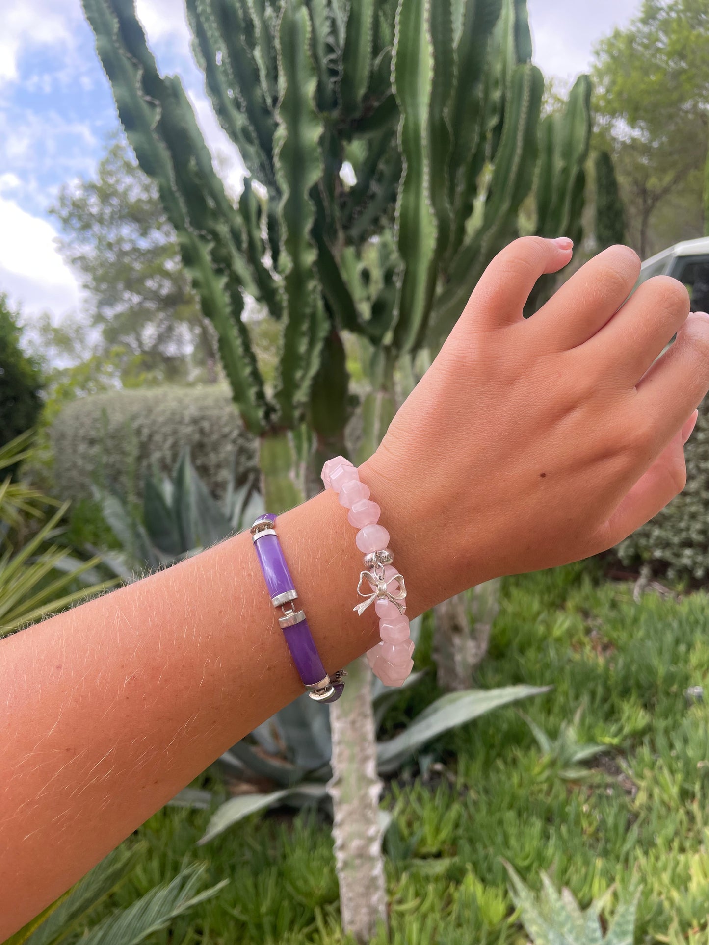 Rose Quartz BOW Charm Bracelet