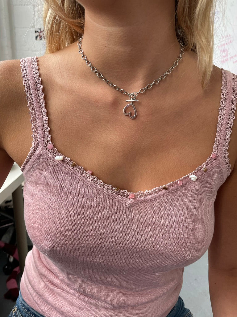 Pink Gem Heart T Bar