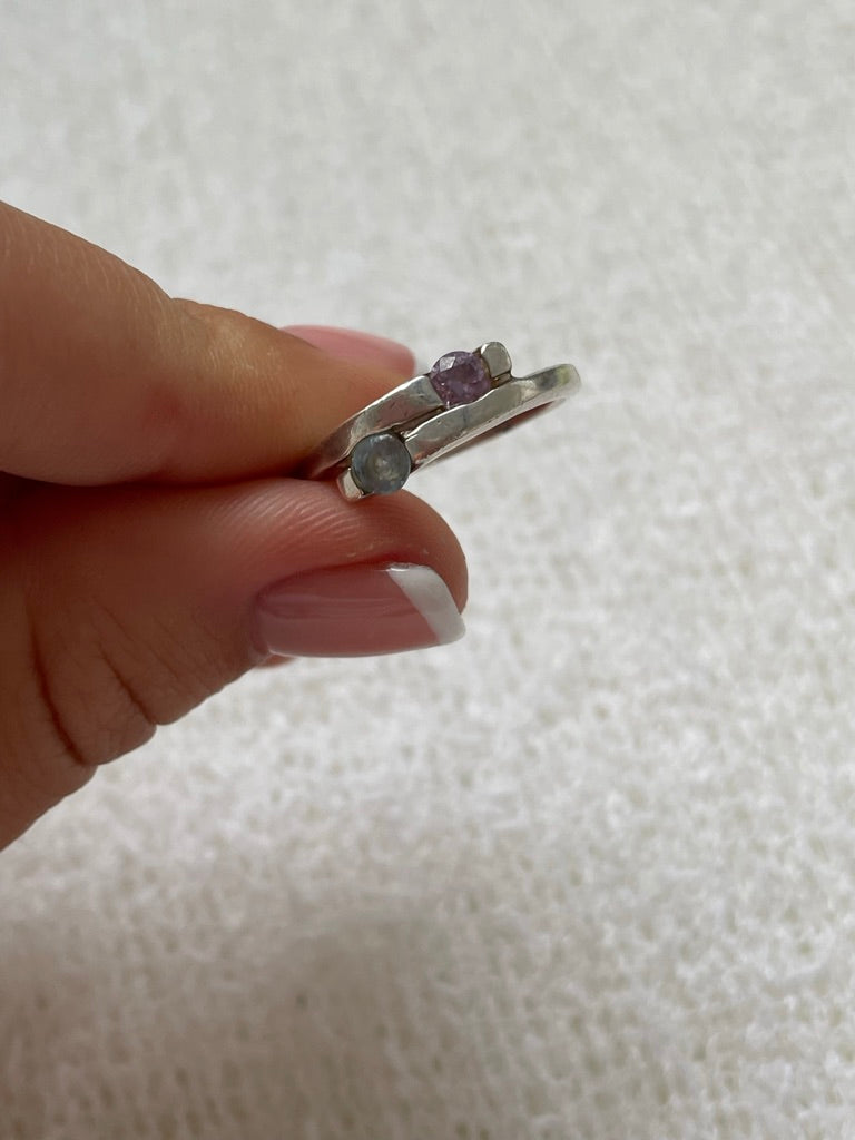 Amethyst and Aquamarine Duo Ring