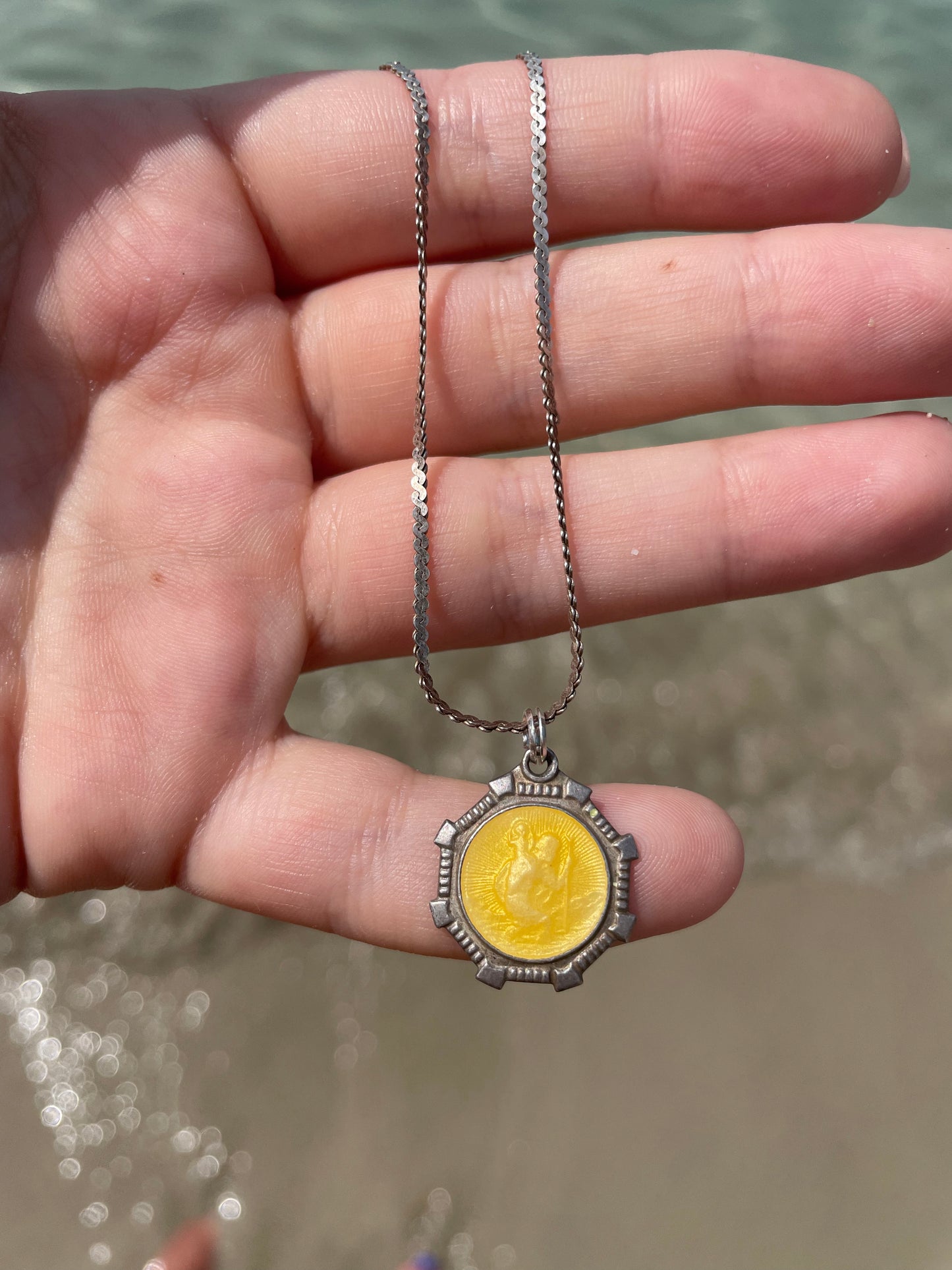 Unusual Yellow Enamel St Christopher