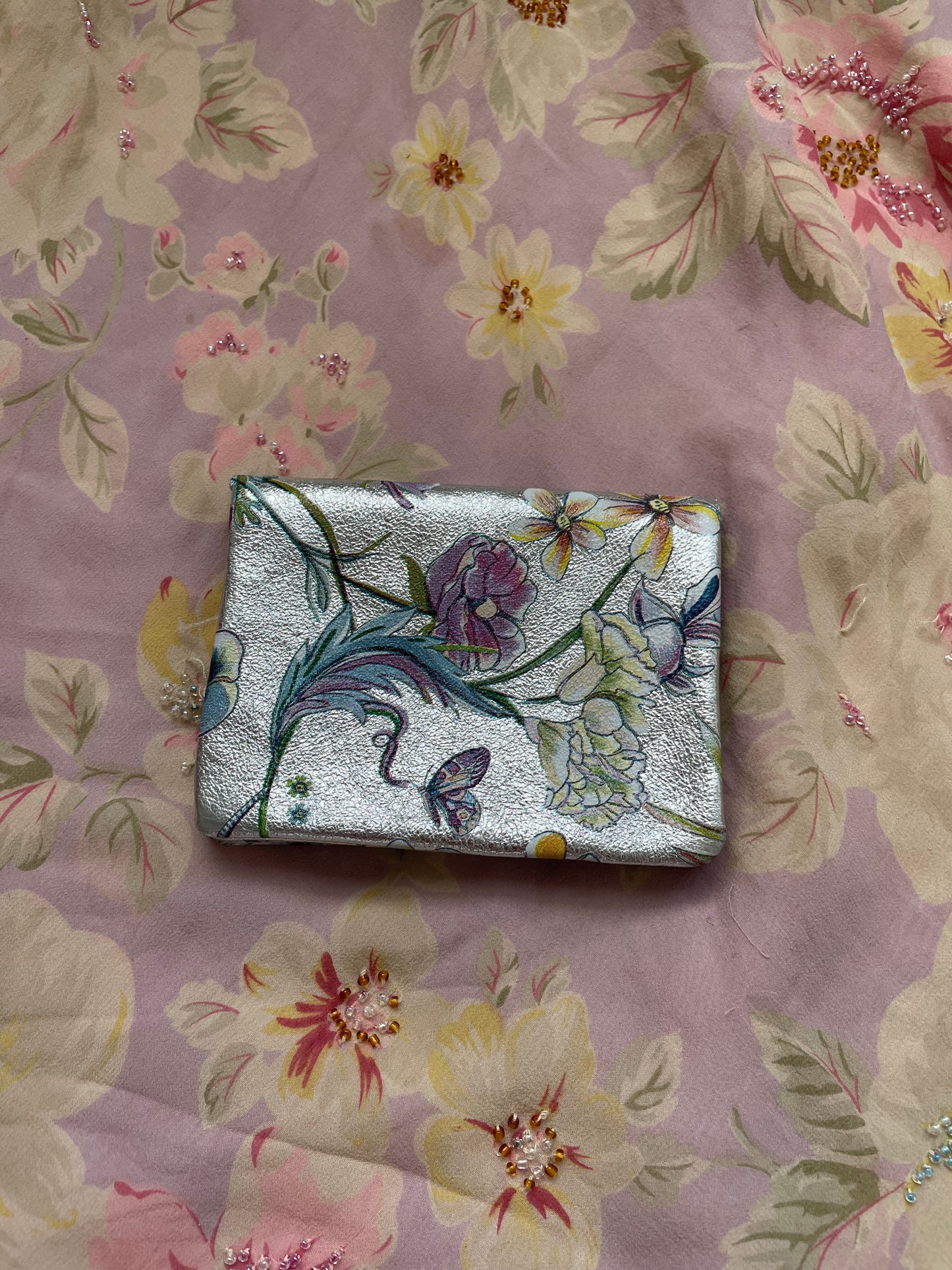 Silver Botanical Print Jewel Pouch