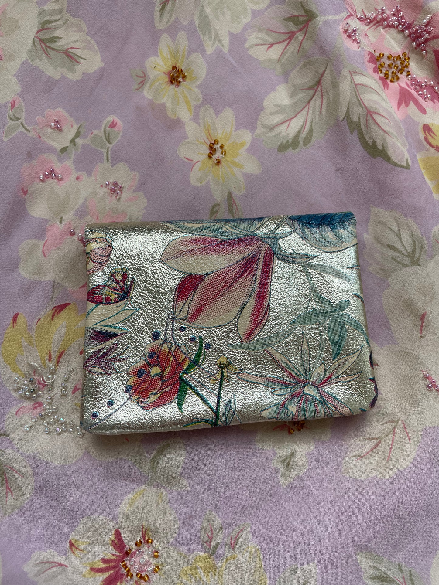 Pale Gold Botanical Print Jewel Pouch