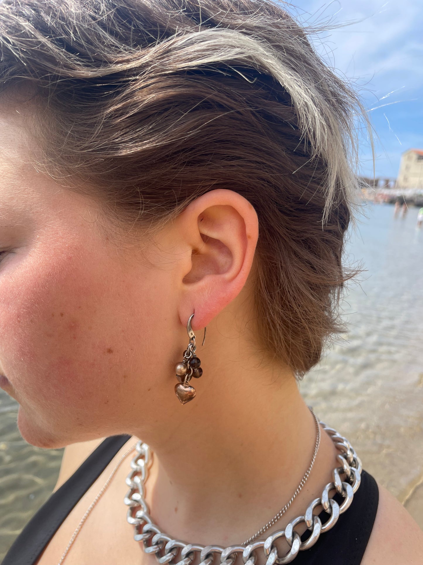 Brown Heart Charm Earrings