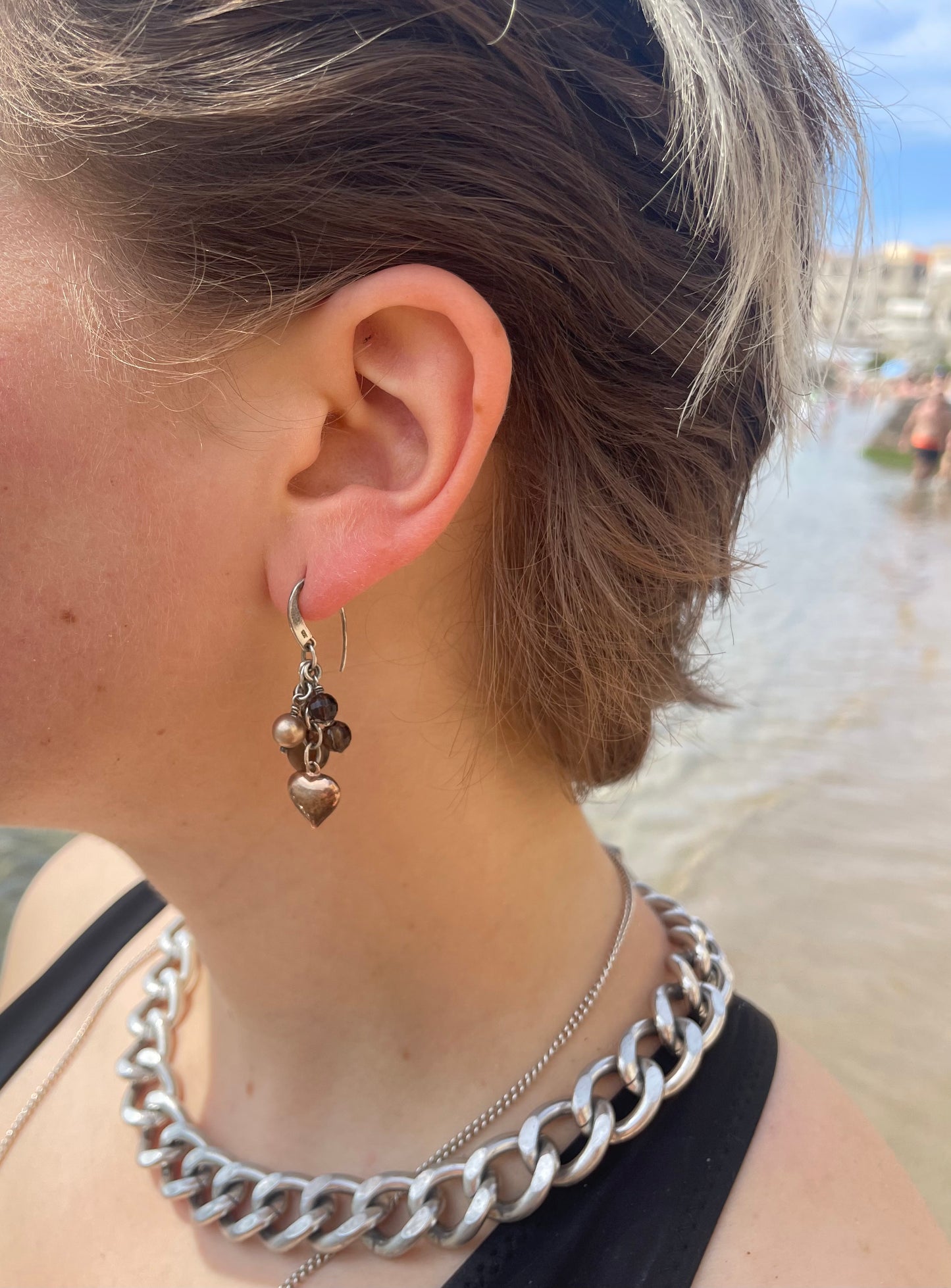 Brown Heart Charm Earrings