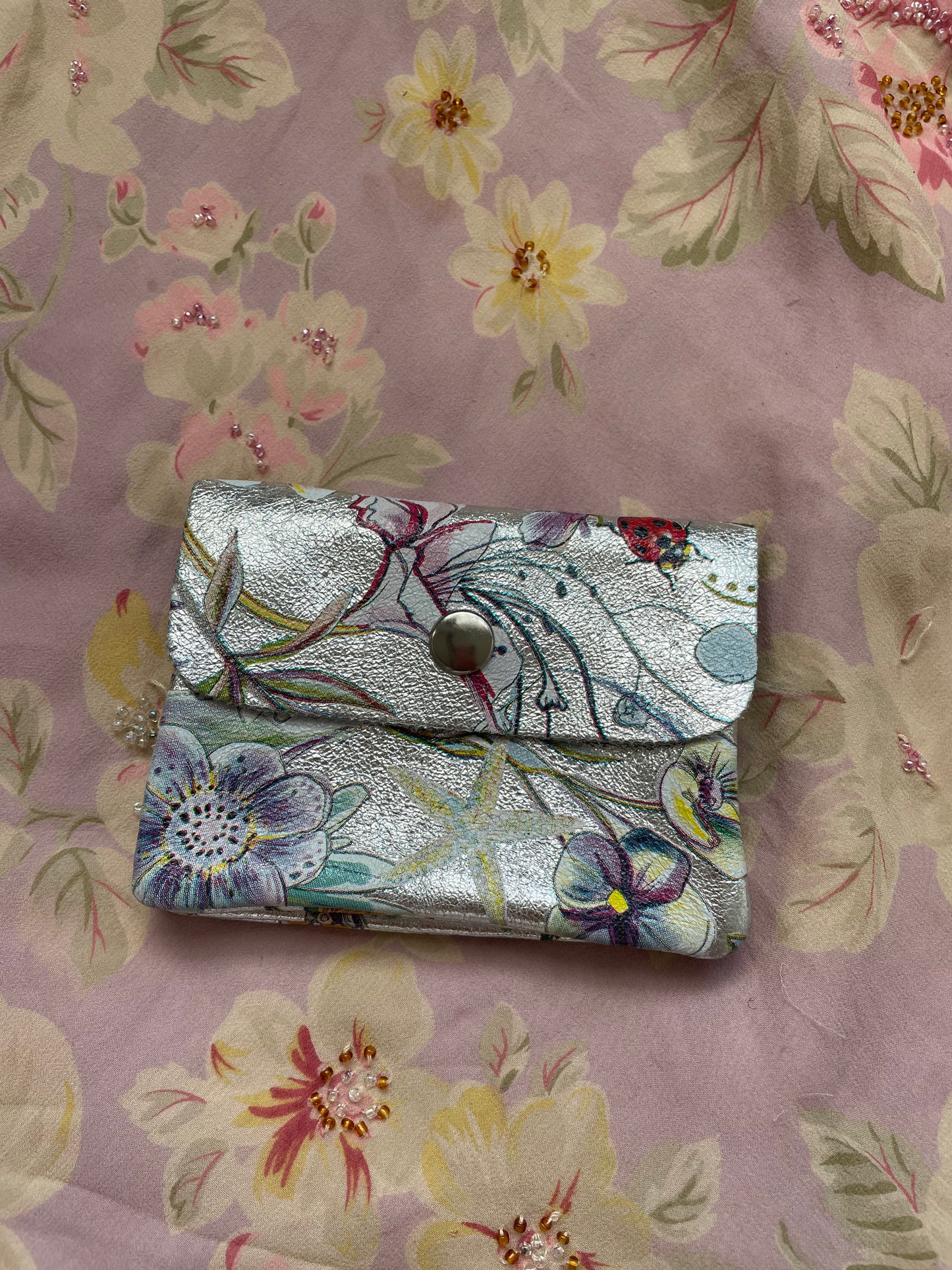 Silver Botanical Print Jewel Pouch