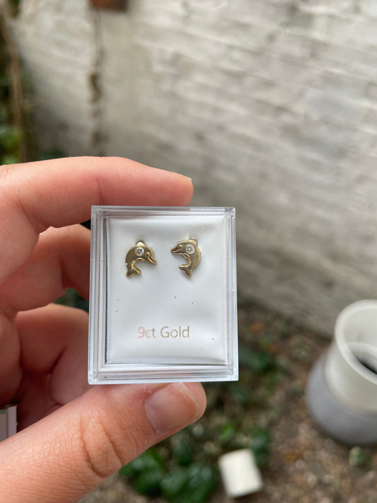 9ct Dolphin Studs