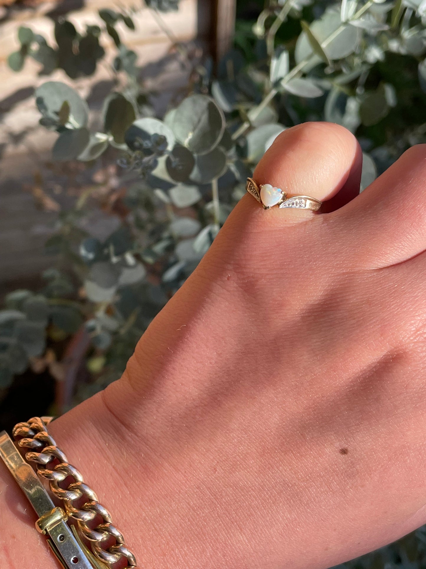 9ct Gold White Opal Heart Ring