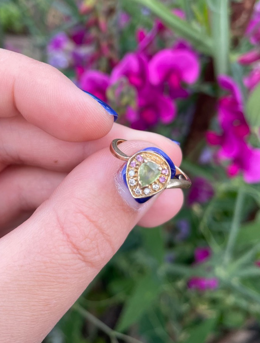 9ct Gold, Peridot & Pink Sapphire Tear Ring