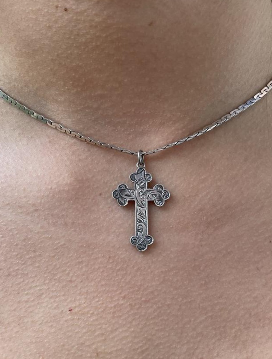 Intricate Engraved Cross Choker