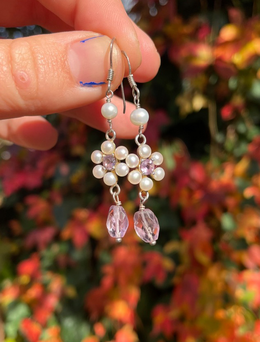 Pearl & Amethyst Floral Danglies